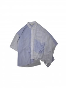 Jie-19HS-SH03-B　STRIPE ASYMMETRY SHIRT BLUE